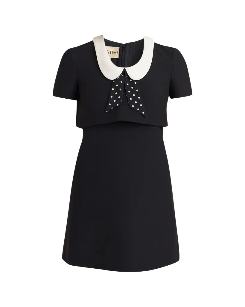 Valentino Garavani Polka-Dot Tie Collar Short-Sleeve Mini Dress