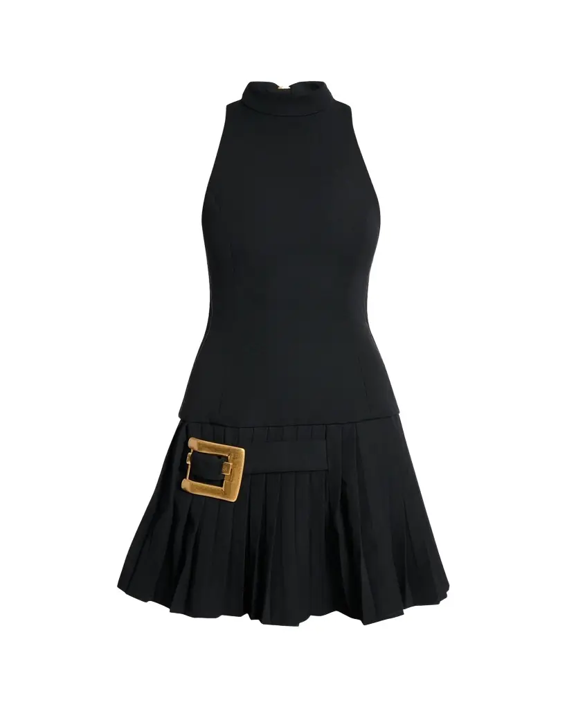 Balmain Belted Pleated Halter Mini Dress