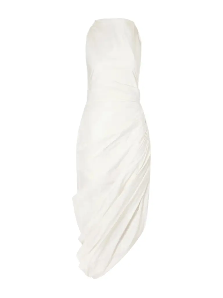 Altuzarra Dora Asymmetric Draped Gathered Taffeta Midi Dress