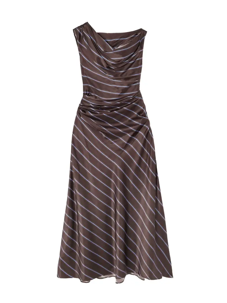 Staud Phare Draped Striped Stretch-silk Midi Dress