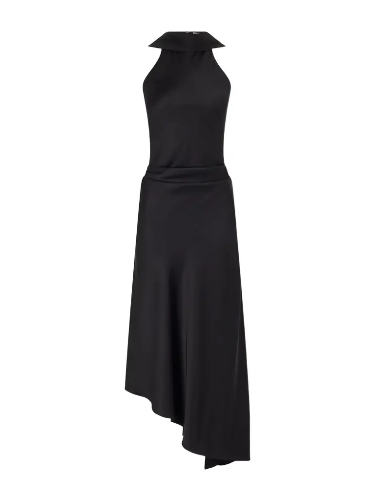 Simkhai Monica Asymmetric Tie-detailed Satin Halterneck Midi Dress