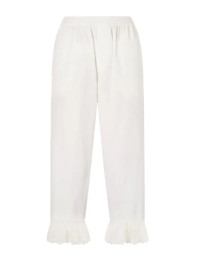 Saint Laurent Cropped Ruffled Lace-trimmed Cotton-poplin Straight-leg Pants