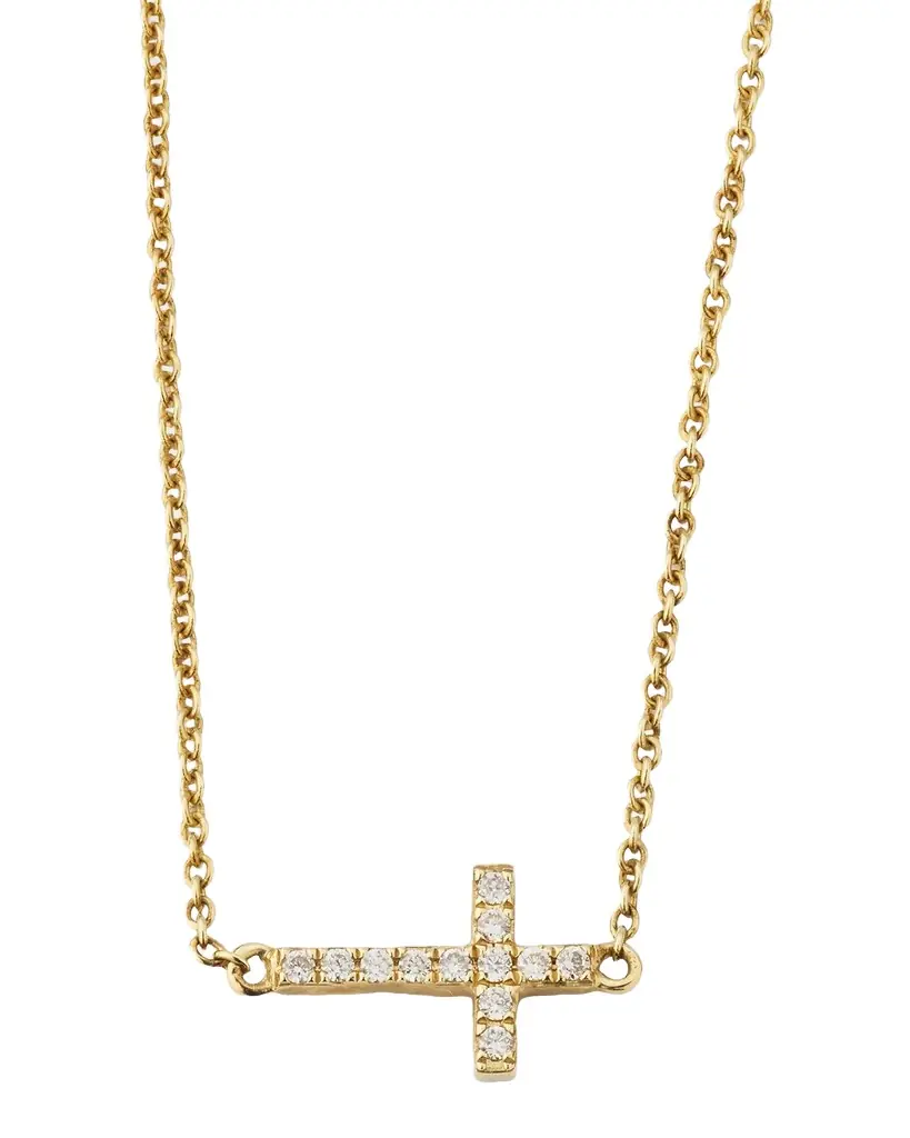 Sydney Evan Small Gold Pave Diamond Cross Necklace