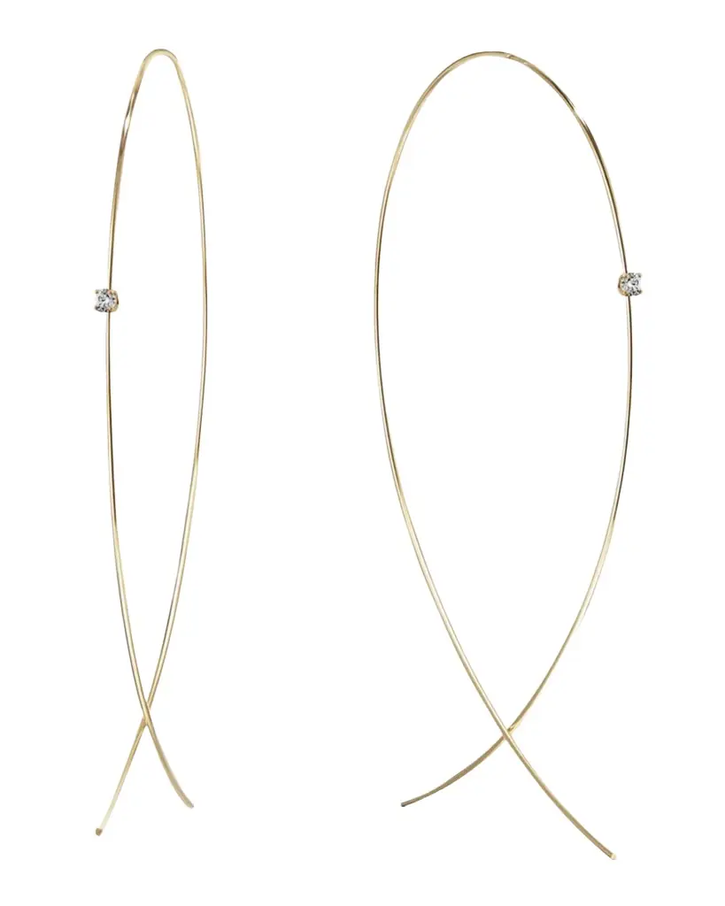 LANA 14K Gold Large Upside Down Hoops with Diamonds