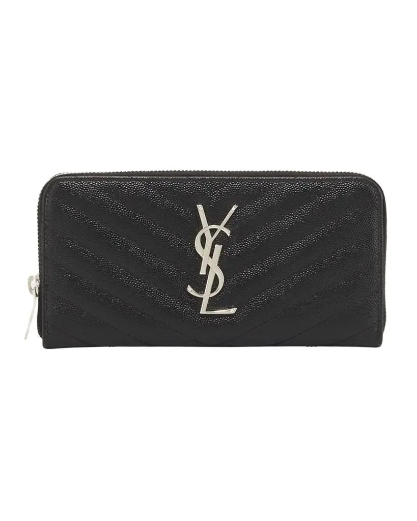 Saint Laurent YSL Monogram Large Zip Wallet in Grained Leather