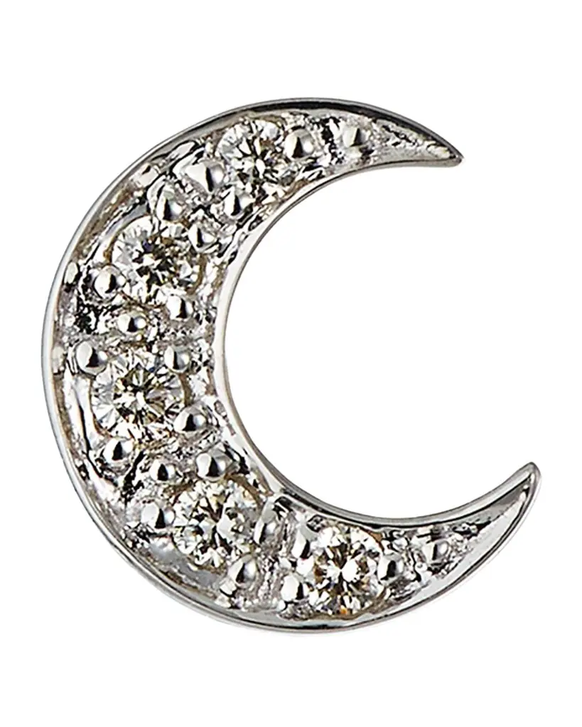 Sydney Evan 14k Pave Diamond Crescent Moon Single Stud Earring