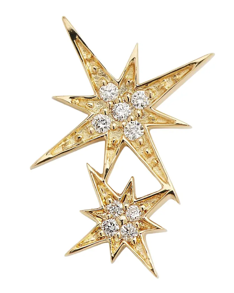 Sydney Evan 14k Pave Diamond Double Starburst Stud Earring