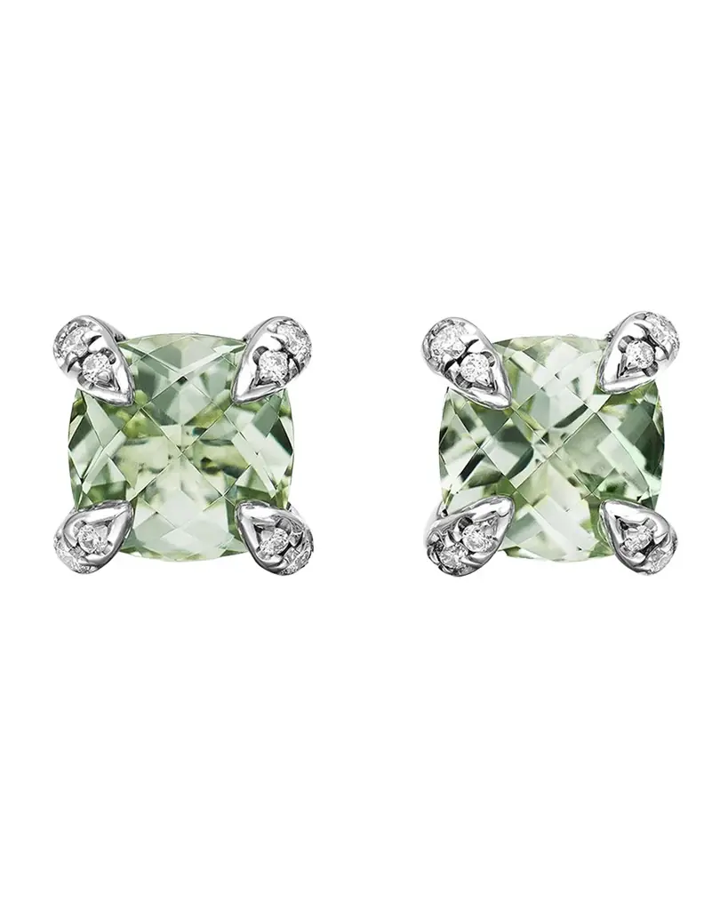 David Yurman Chatelaine Stud Earrings with Gemstones and Diamonds in Silver, 6mm