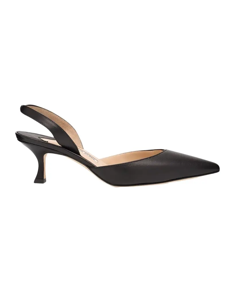 Manolo Blahnik Carolyne Leather Low-Heel Slingback Pump