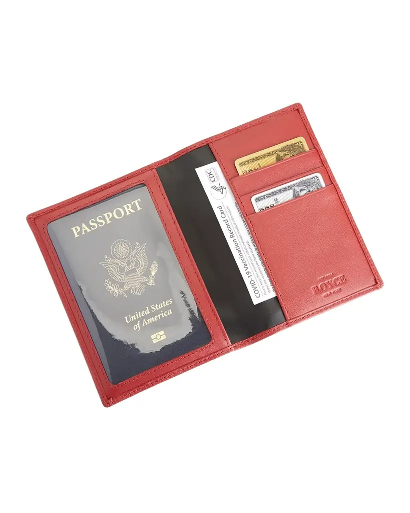 ROYCE New York Personalized Leather RFID-Blocking Passport Wallet with Vaccine Card Pocket