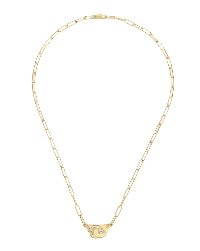 DINH VAN Yellow Gold Menottes R10 Medium Chain Necklace with 1 Side Diamond