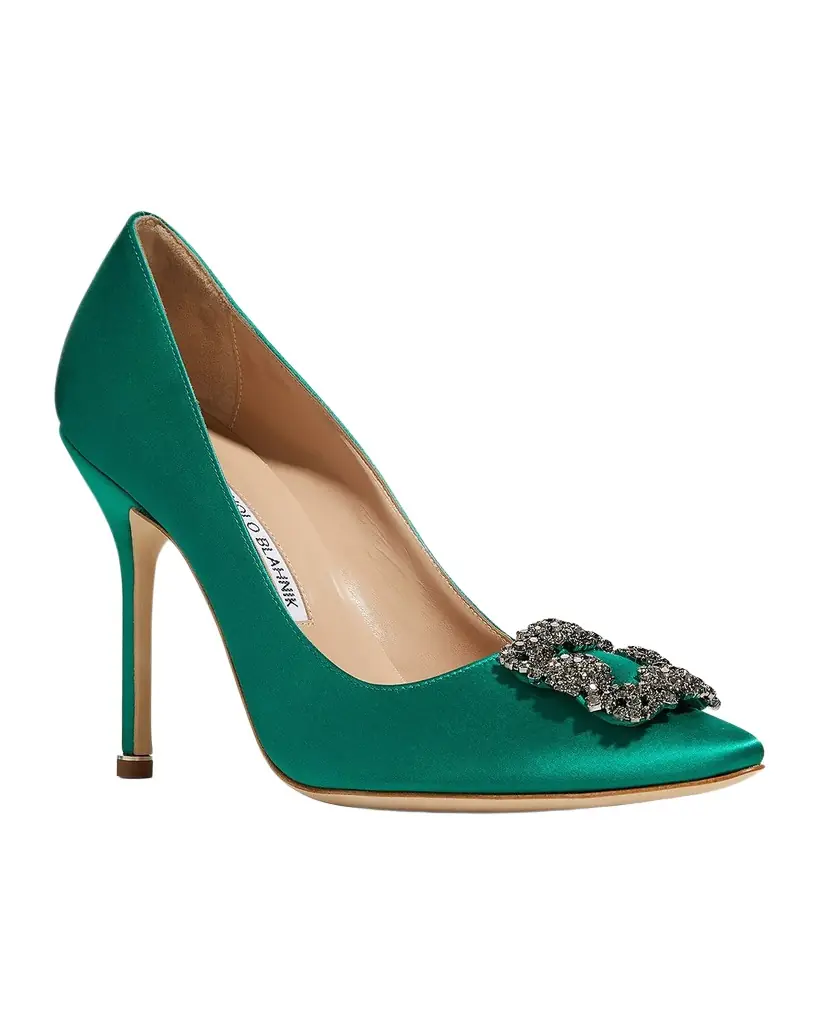 Manolo Blahnik Hangisi Satin Crystal-Buckle Pumps