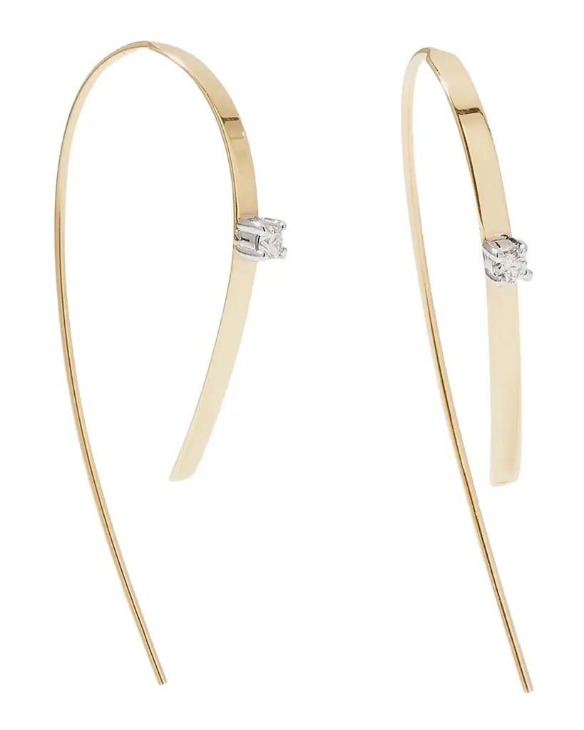 LANA 14K Gold Small Flat Forward Facing Hooked On Hoop Earrings with Diamonds