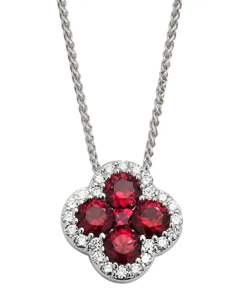 Neiman Marcus Diamonds 18k White Gold Diamond and Ruby Pendant Necklace, 18"L, 0.31tcw