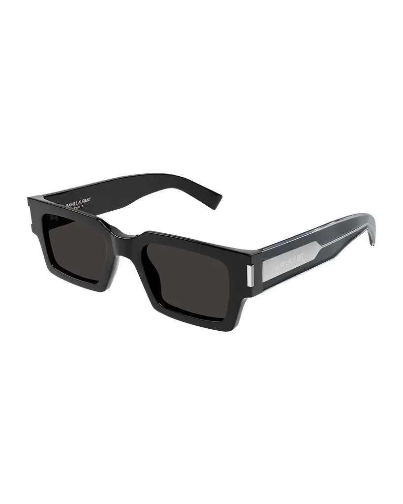 Saint Laurent Men 's Rectangle Acetate Sunglasses with Logo