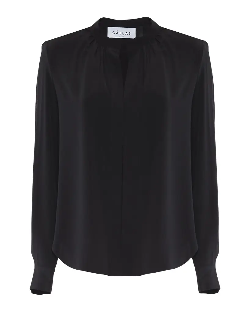 CALLAS Milano Olympia Ruched Long-Sleeve Cotton Blouse