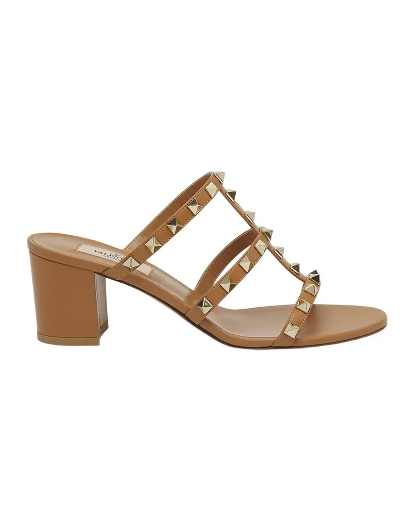Valentino Garavani Rockstud Caged Block-Heel Slide Sandals