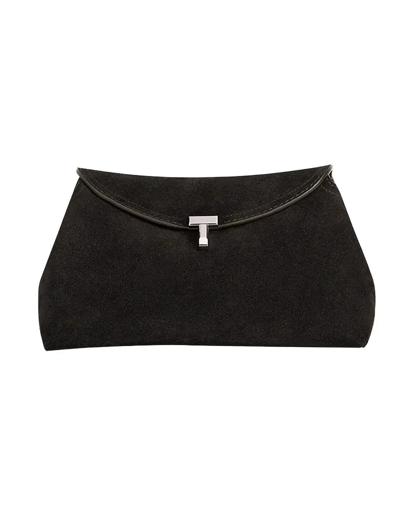 Toteme T-Lock Clutch Bag in Smooth Suede