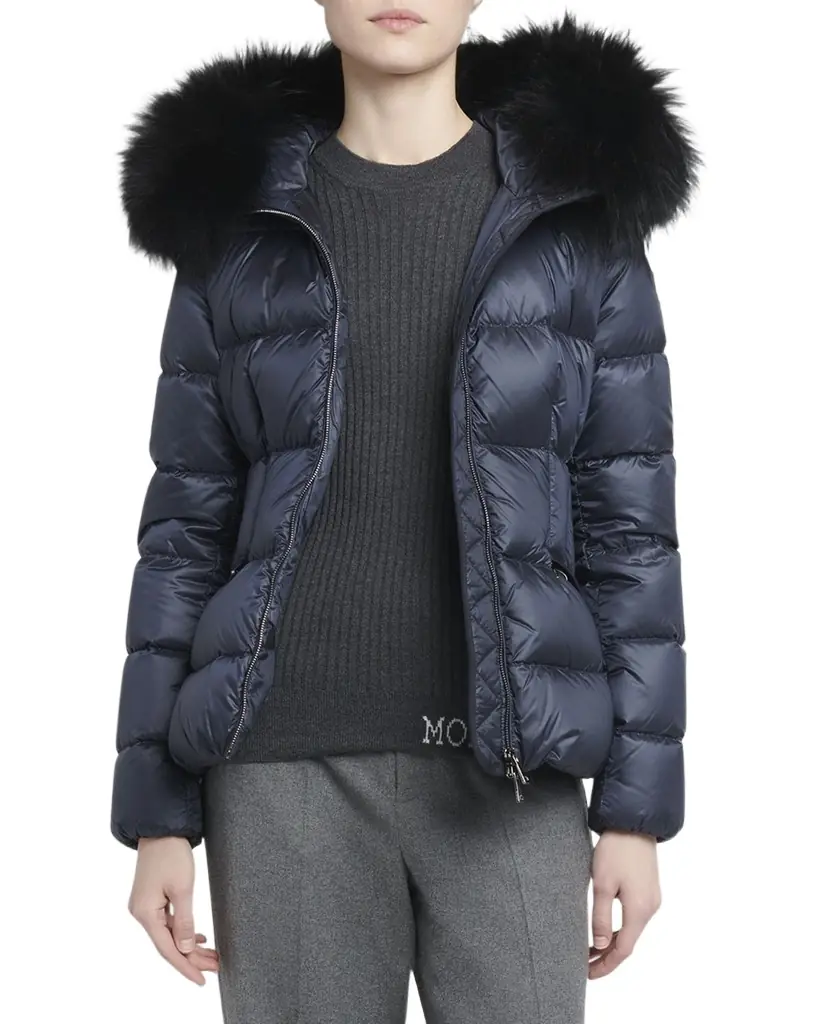 Moncler Boed Hooded Shearling-Trimmed Short Down Jacket