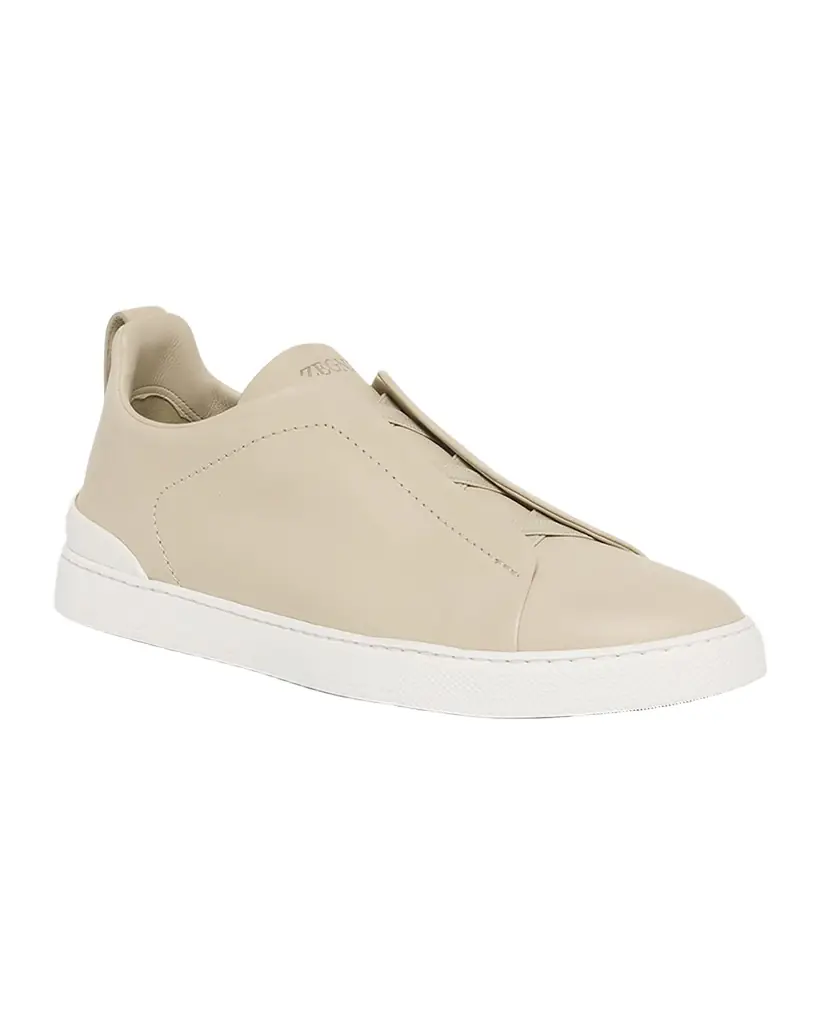 ZEGNA Men 's Triple Stitch Deerskin Leather Slip-On Sneakers