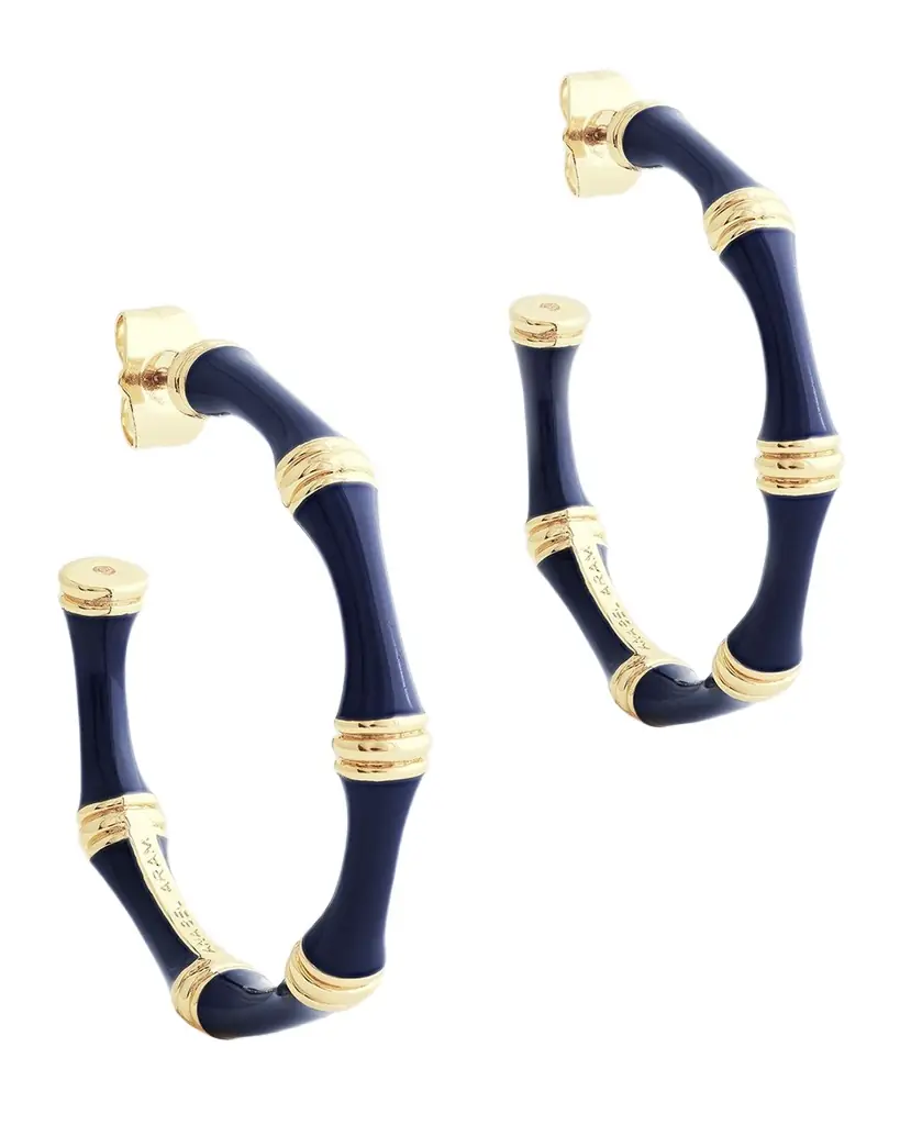 Anabel Aram Jewelry Bamboo Enameled Hoop Earrings