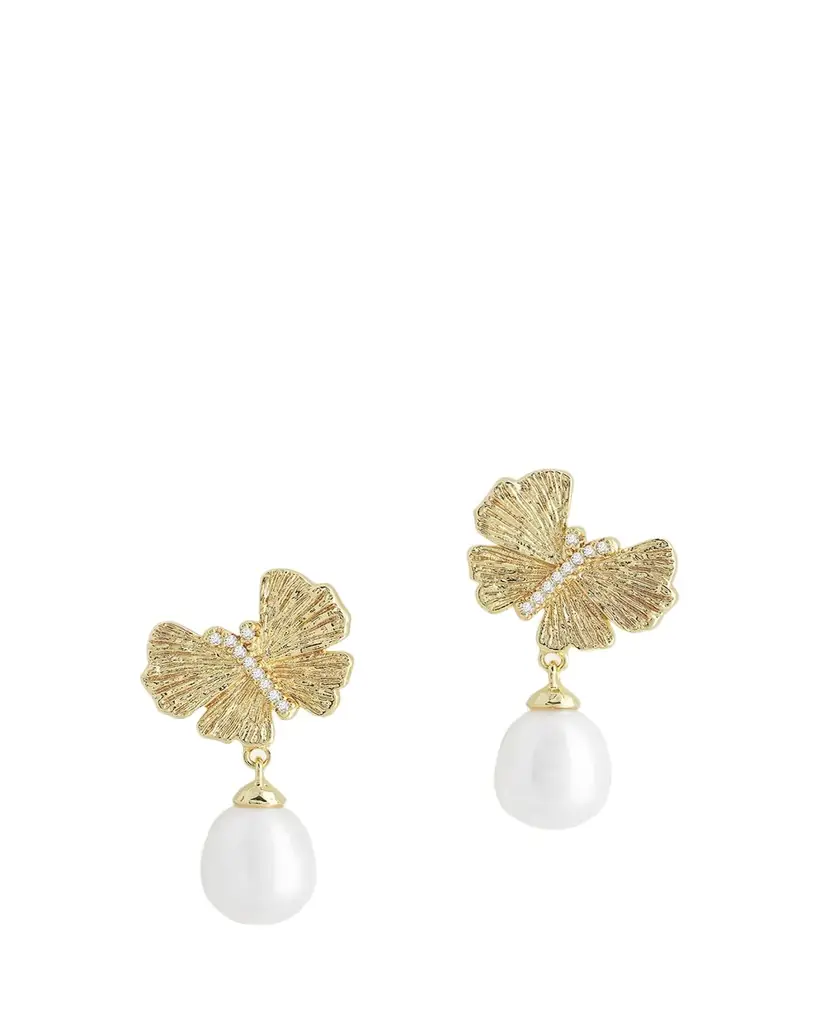 Anabel Aram Jewelry Butterfly with Pearl Drop Earrings