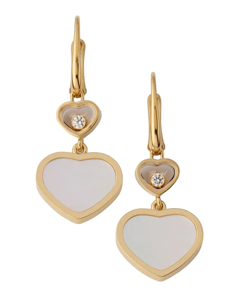 Chopard Happy Hearts 18K Yellow Gold Mother of Pearl Drop Earrings