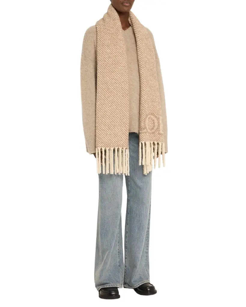 Loewe Logo Fringe Wool-Blend Scarf