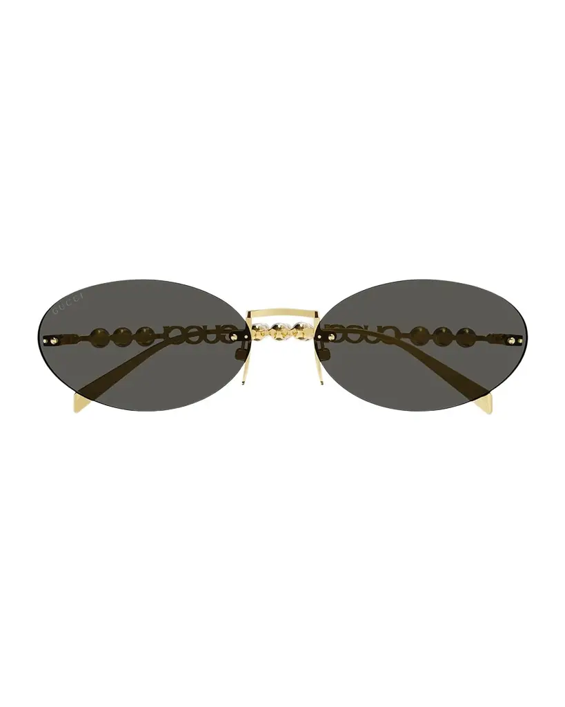 Gucci Rimless Metal Oval Sunglasses with Faux Pearls