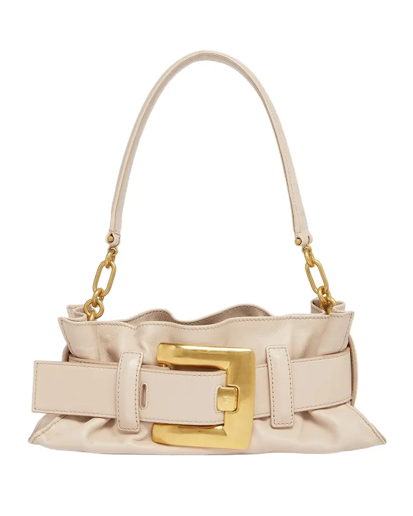 Balmain Anthem Mini Buckle Shoulder Bag in Calfskin Leather
