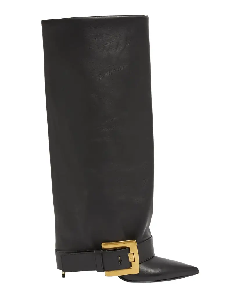 Balmain Anthem Leather Buckle Knee-High Boots