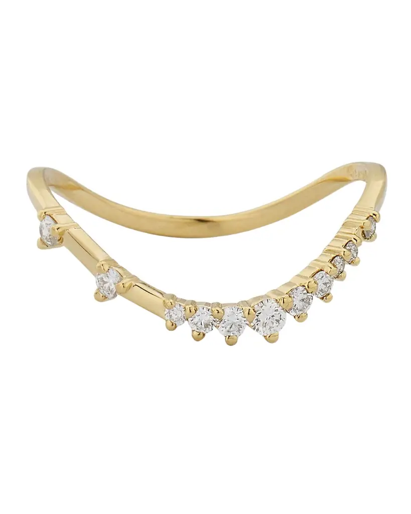 LANA 14K Gold Curved Solo Diamond Constellation Ring
