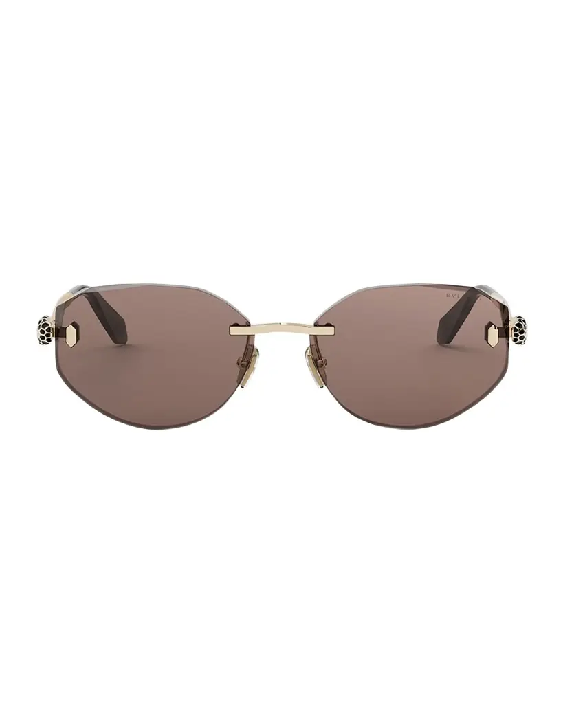 BVLGARI Serpenti Forever Rimless Oval Metal Sunglasses