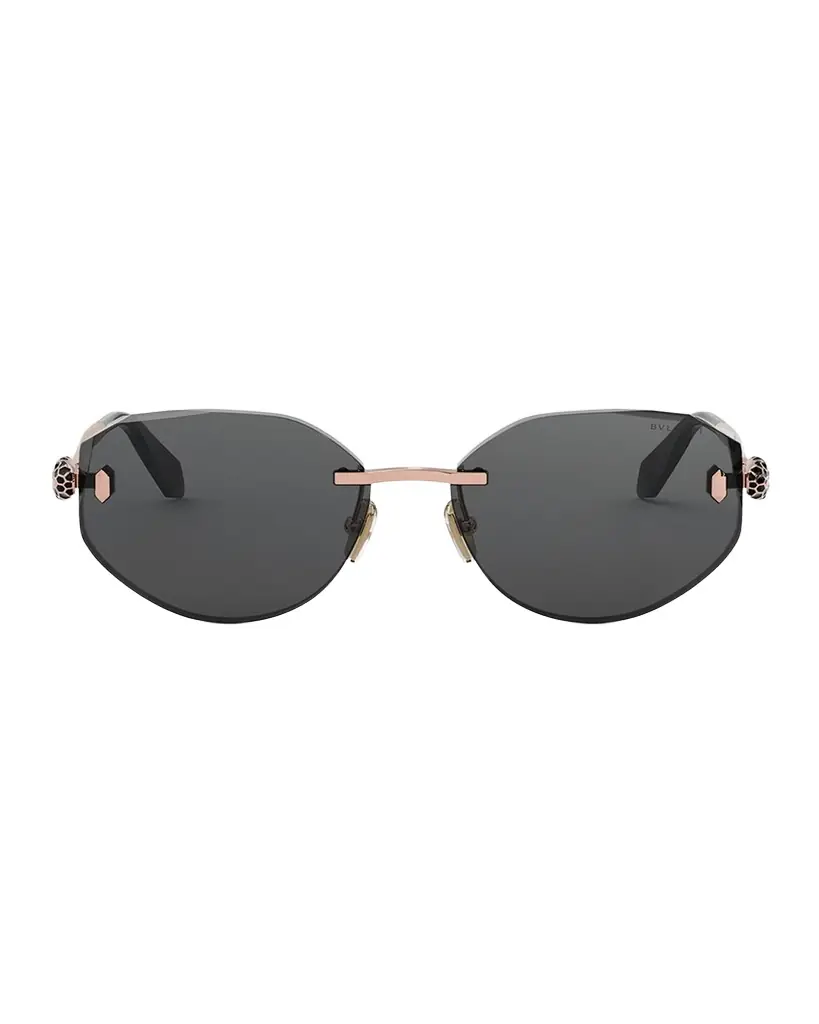 BVLGARI Serpenti Forever Rimless Oval Metal Sunglasses