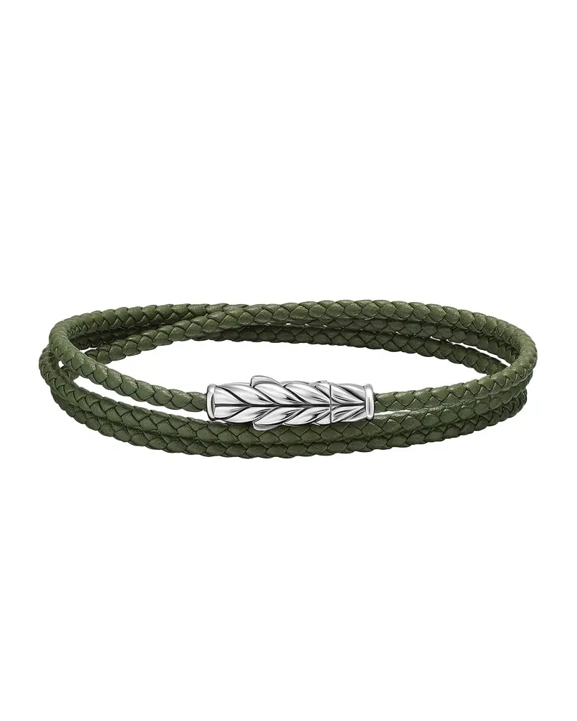 David Yurman Men 's Chevron Wrap Bracelet in Leather with Silver