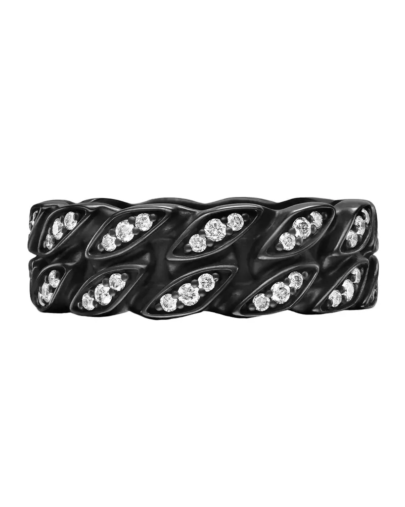 David Yurman Men 's Curb Chain Band Ring in Black Titanium with Diamonds, 8mm