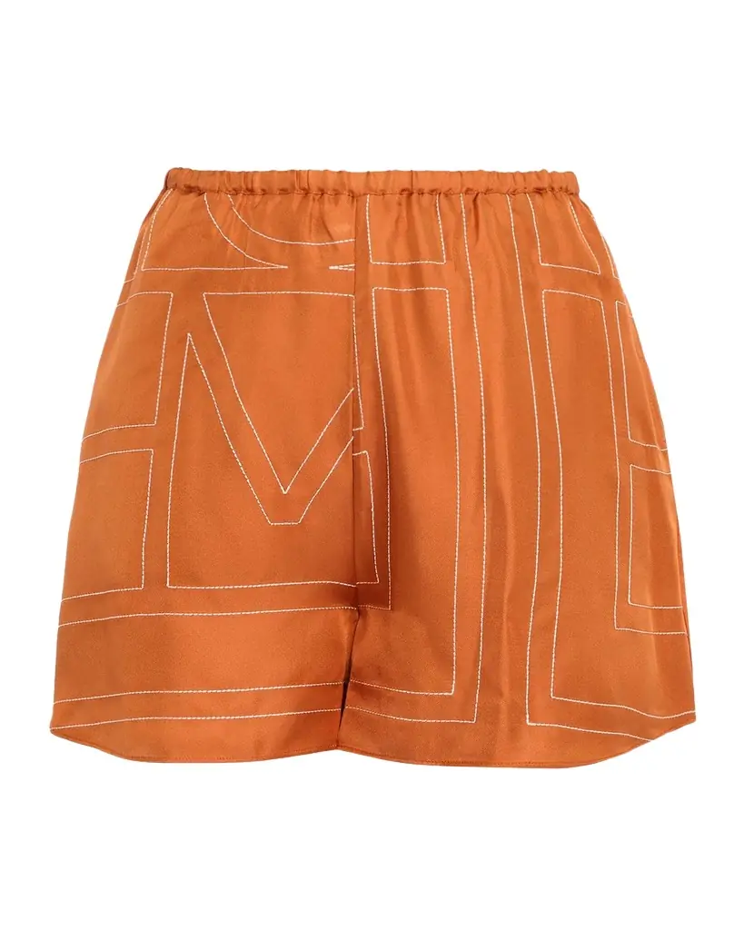 Toteme Monogram Embroidered Silk Pajama Shorts