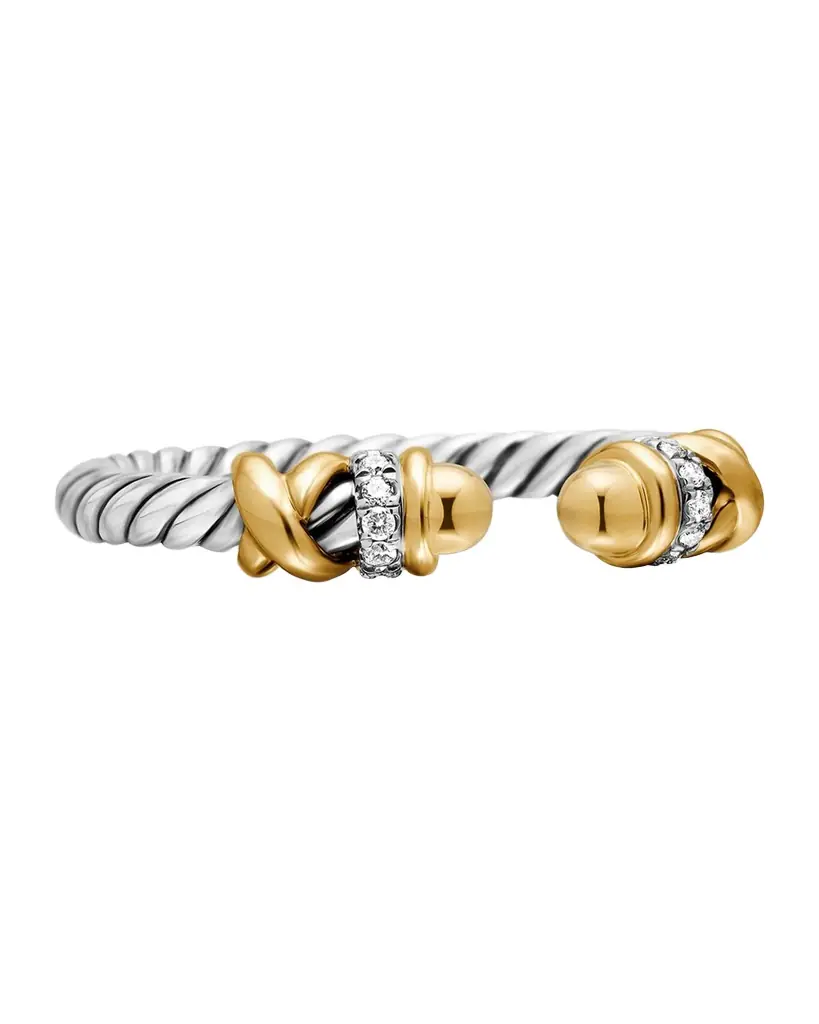 David Yurman Petite Helena Ring Sterling Silver with 18K Yellow Gold Domes and Diamonds