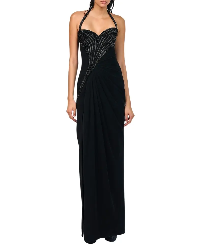 Gaurav Gupta Athena Embroidered Draped Halter Gown