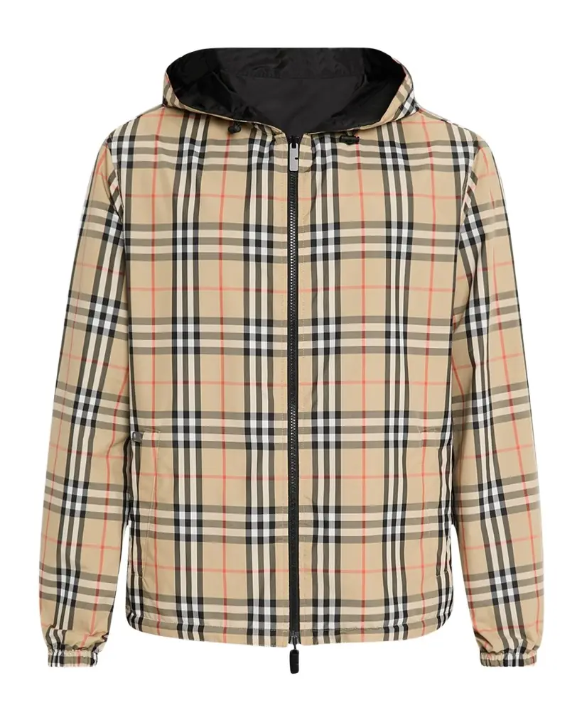 Burberry Men 's Check Hooded Jacket
