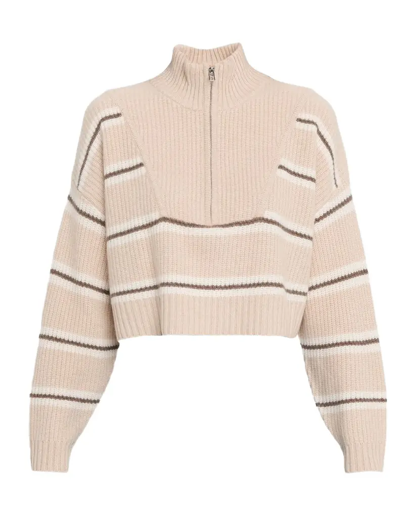 STAUD Hampton Stripe Cashmere Cropped Sweater