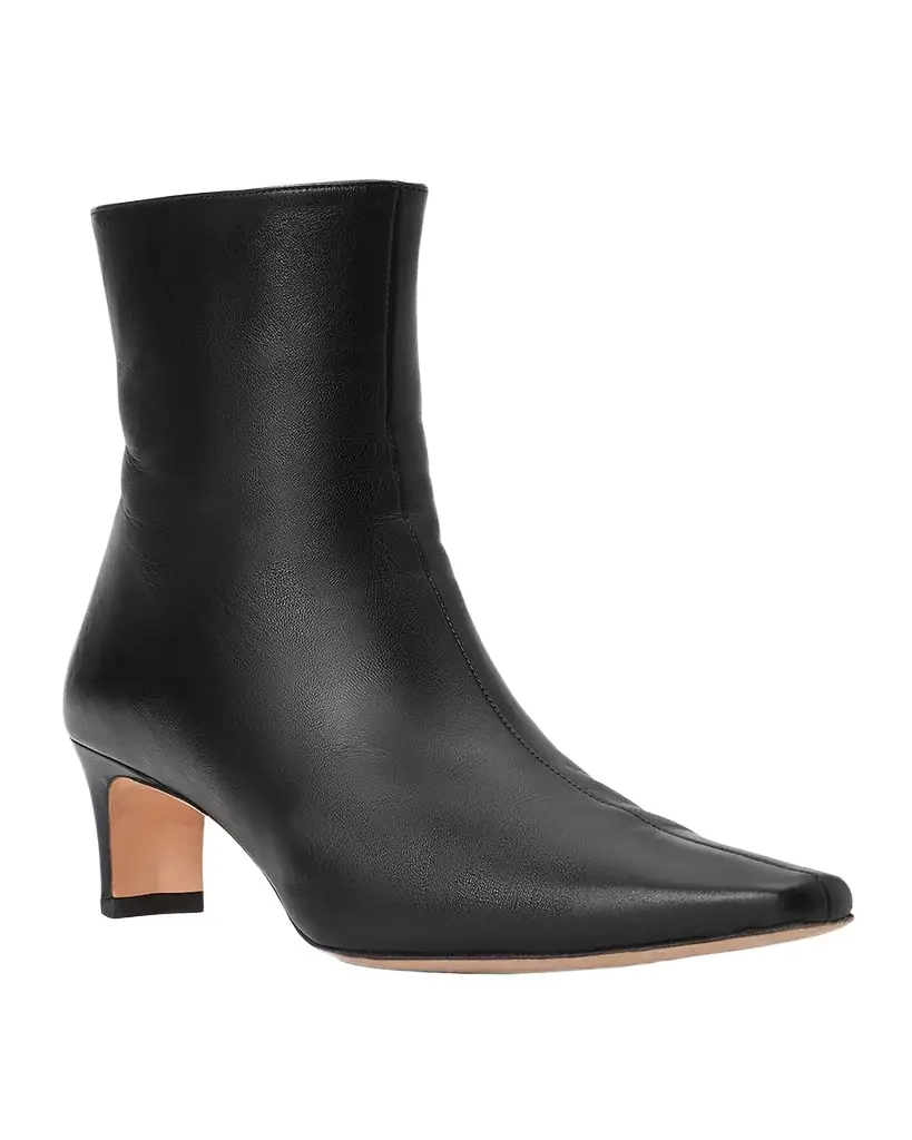 STAUD Wally Leather Square-Toe Ankle Booties