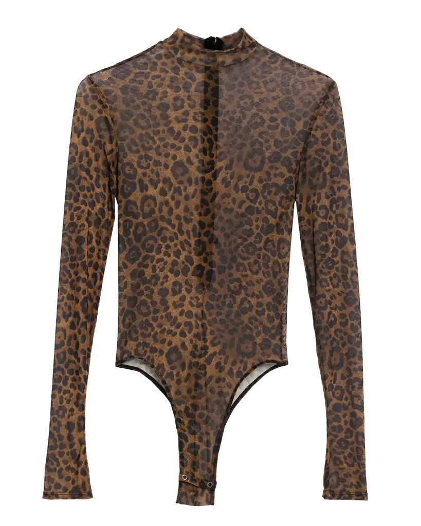 LAPOINTE Leopard-Print Mesh Bodysuit