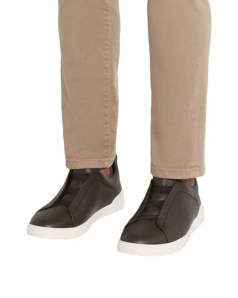 ZEGNA Men 's Triple Stitch Deerskin Leather Sneakers