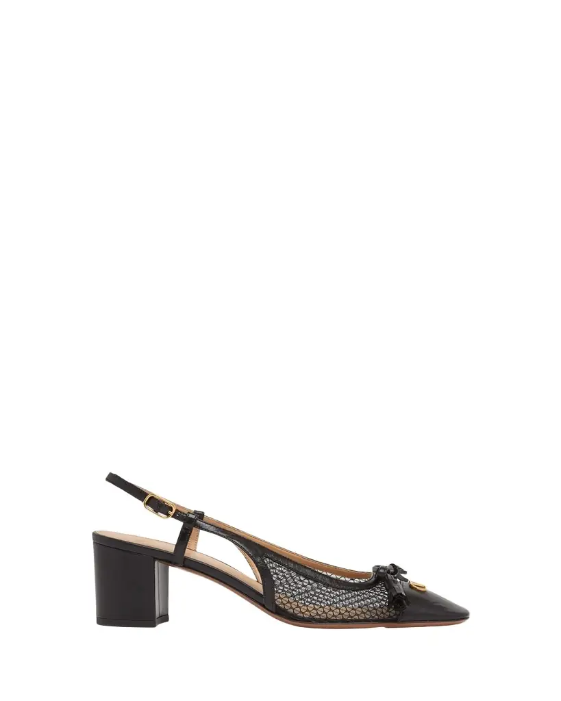 Valentino Garavani Valet Du Roi VLogo Leather and Mesh Slingback Pumps