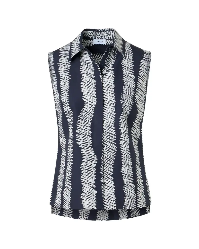 Akris punto Scribble-Print Cotton Sleeveless Tunic Blouse