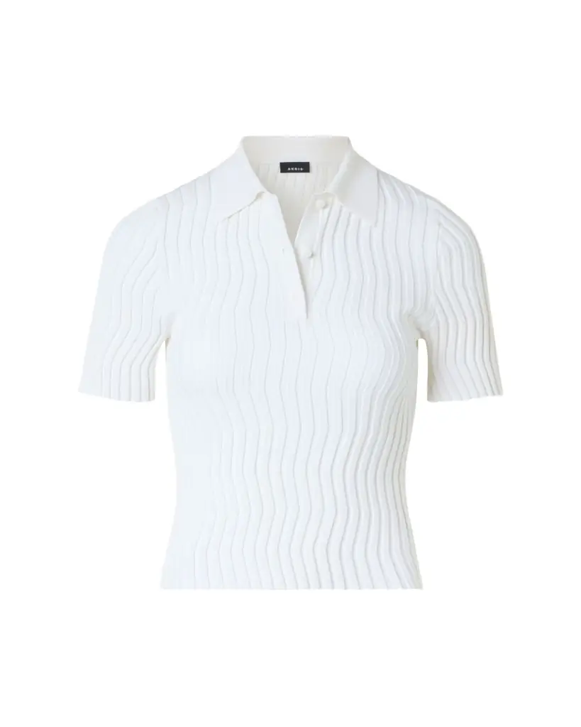 Akris Zigzag Rib Knit Short-Sleeve Polo Sweater