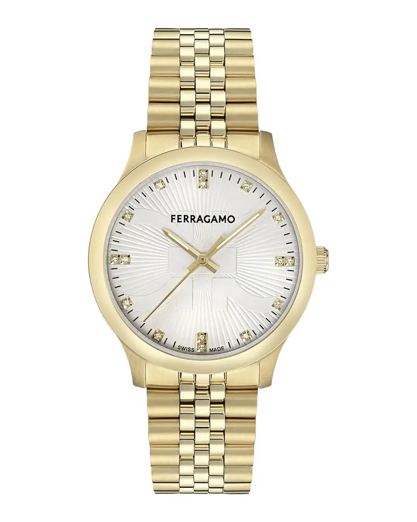 Ferragamo Men 's Ren 40mm IP Yelow Gold Bracelet Watch with Diamonds