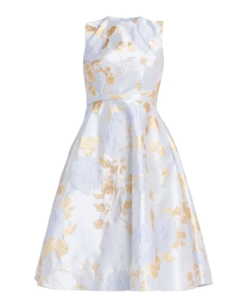 Pamella Roland Metallic Jacquard Dress