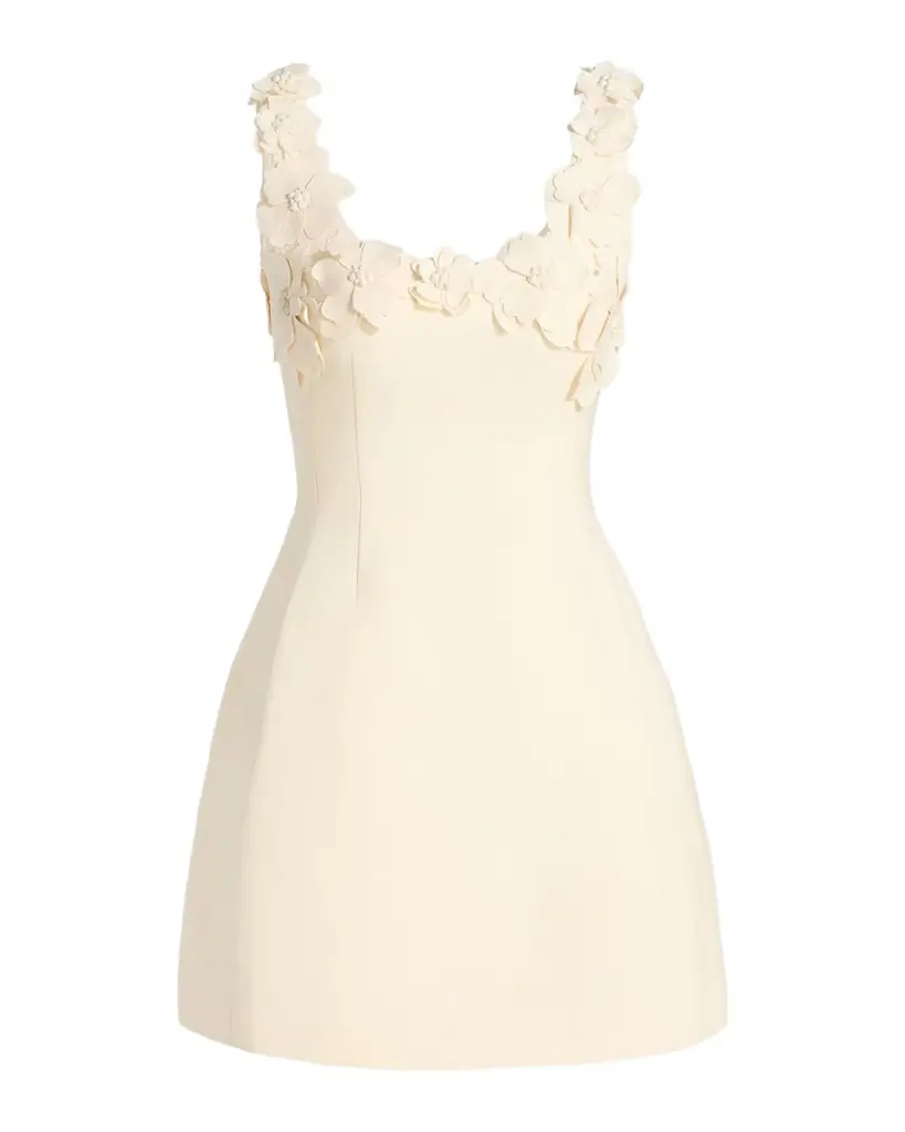 Monique Lhuillier Floral Applique Wool Sculpted Mini Dress